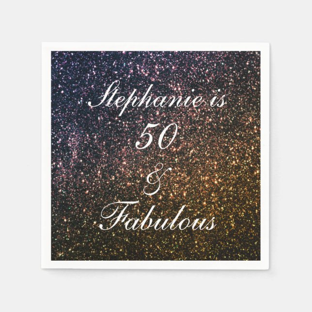 50 And Fabulous Birthday Gold Black Golden Glitter Serviette (Vorderseite)