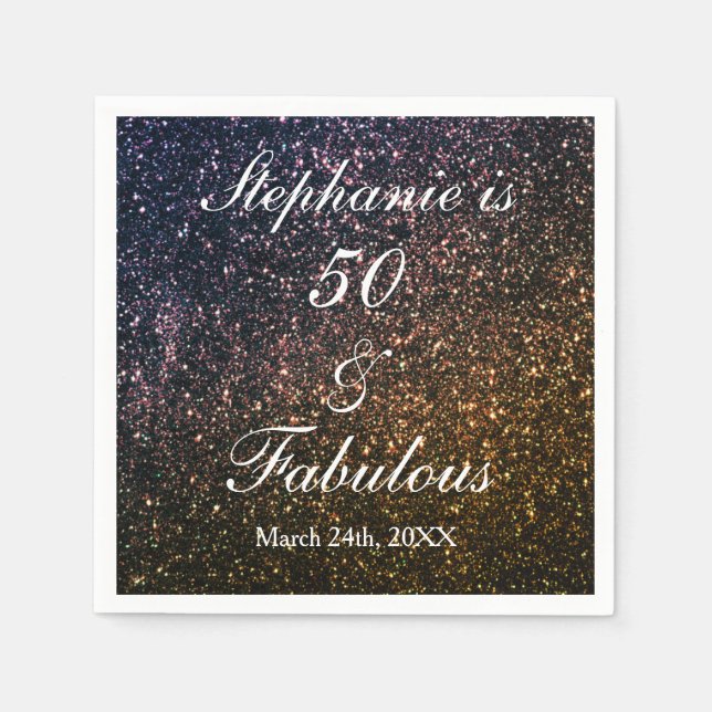 50 And Fabulous Birthday Gold Black Golden Glitter Serviette (Vorderseite)