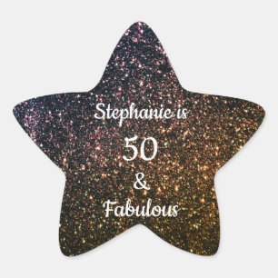 50 And Fabulous Birthday Gold Black Golden Glitter Stern-Aufkleber