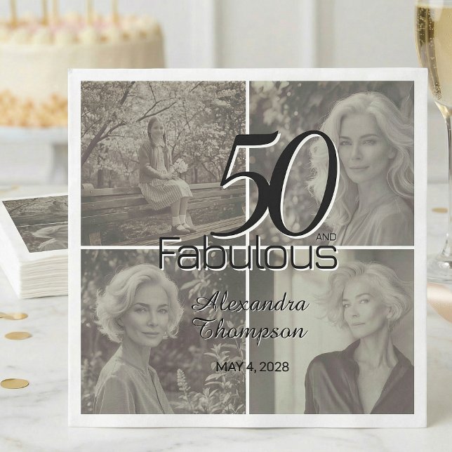 50 and Fabulous Birthday Photo Collage Party Serviette (Von Creator hochgeladen)