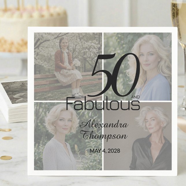 50 and Fabulous Birthday Photo Collage Party Serviette (Von Creator hochgeladen)