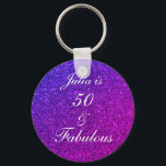 50 And Fabulous Birthday Pink Purple Glitter Ombre Schlüsselanhänger<br><div class="desc">Designed with pretty,  girly and beautiful pink purple glittery background and personalized text template for name which you can edit,  this is perfect for the 50th birthday celebrations!</div>