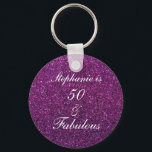 50 And Fabulous Birthday Purple Glitter Ombre Chic Schlüsselanhänger<br><div class="desc">Designed with pretty,  girly and beautiful purple glittery background and personalized text template for name which you can edit,  this is perfect for the 50th birthday celebrations !</div>