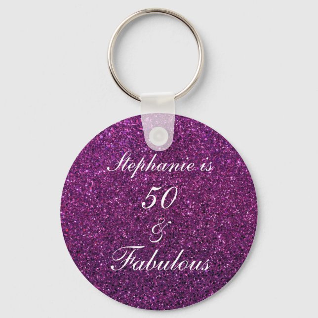 50 And Fabulous Birthday Purple Glitter Ombre Chic Schlüsselanhänger (Vorderseite)