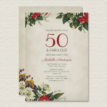 "50 and Fabulous" Blumengeburt Party Einladung