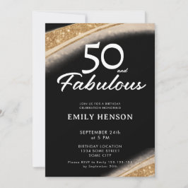 50 and Fabulous Bold Black Gold Birthday Einladung