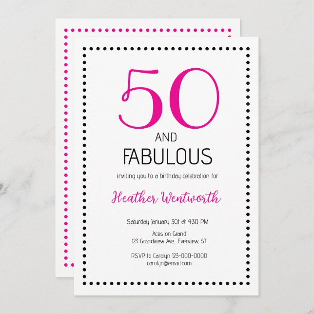  50 and Fabulous Charming 50th Birthday Einladung (Vorne/Hinten)