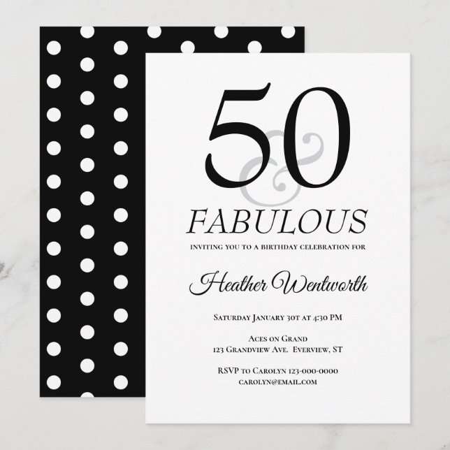 50 and Fabulous Classic Dots 50th Birthday Einladung (Vorne/Hinten)