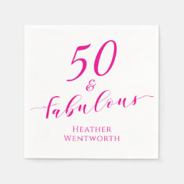50 and Fabulous Fiftieth Birthday Hot Pink Script Serviette