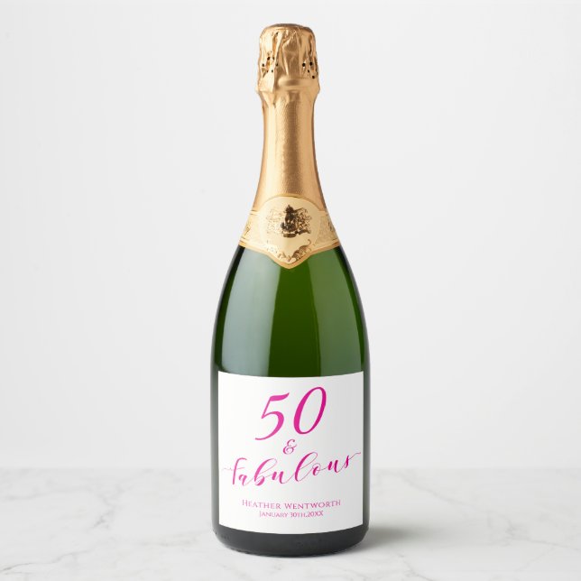 50 and Fabulous Fiftieth Birthday Pink Name Date  (Vorderseite)