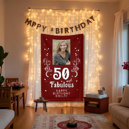 50 and Fabulous Foliage Red 50th Birthday Photo Banner