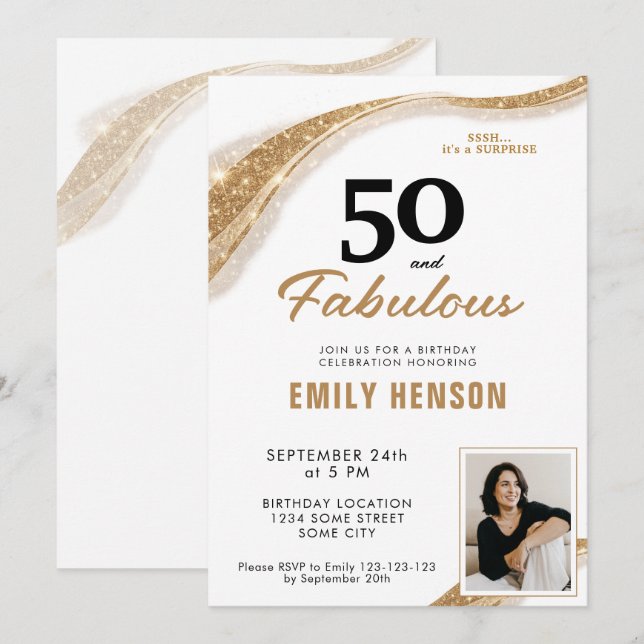 50 and Fabulous Gold 50th Birthday Einladung (Vorne/Hinten)