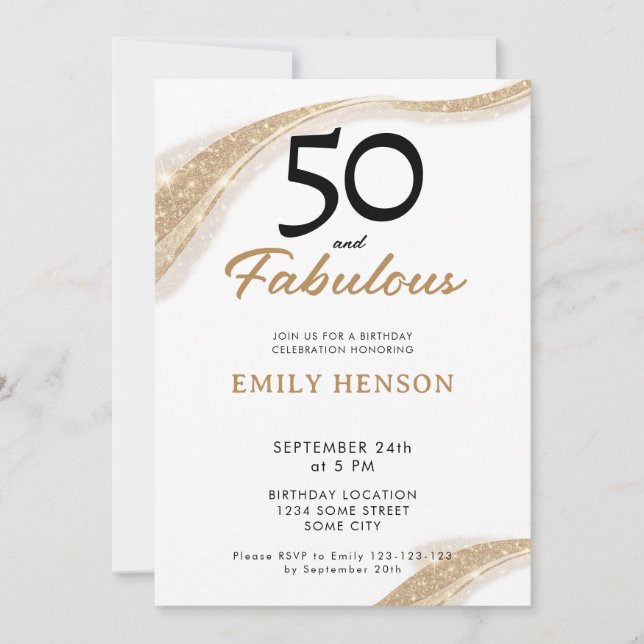 50 and Fabulous Gold 50th Birthday Invitation Einladung (Vorderseite)