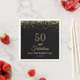 50 and Fabulous Gold Glitter and Black Birthday Serviette