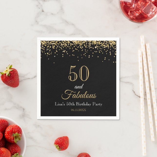 50 and Fabulous Gold Glitter and Black Birthday Serviette (Beispiel)