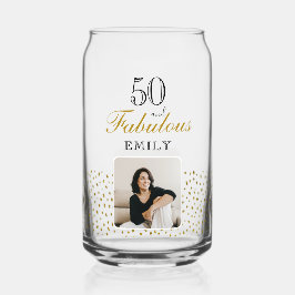 50 and Fabulous Gold Glitter Photo 50th Birthday Dosenglas