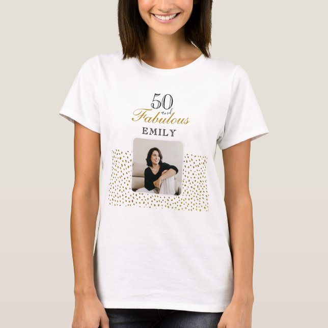 50 and Fabulous Gold Glitter Photo 50th Birthday T-Shirt (Vorderseite)