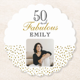 50 and Fabulous Gold Glitter Photo 50th Birthday Untersetzer