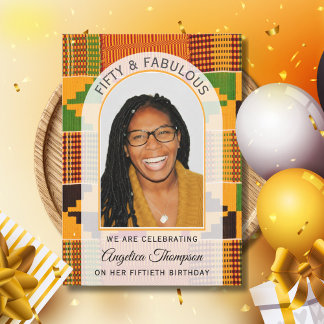 50 AND FABULOUS Kente Photo BIRTHDAY CELEBRATION Einladung