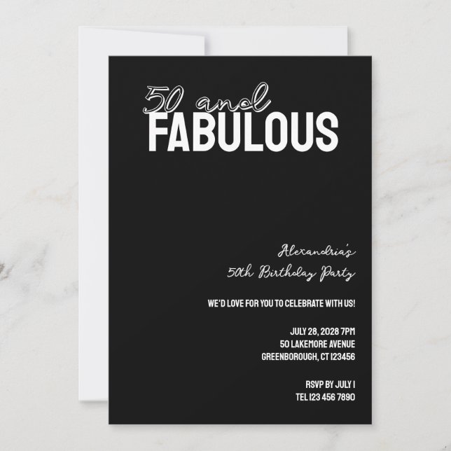50 and Fabulous Modern 50th Birthday Party Einladung (Vorderseite)