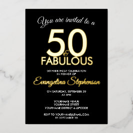 50 and Fabulous Modern Black Gold 50th Birthday Folieneinladung