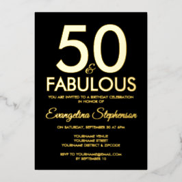 50 and Fabulous Modern Black Gold 50th Birthday Folieneinladung