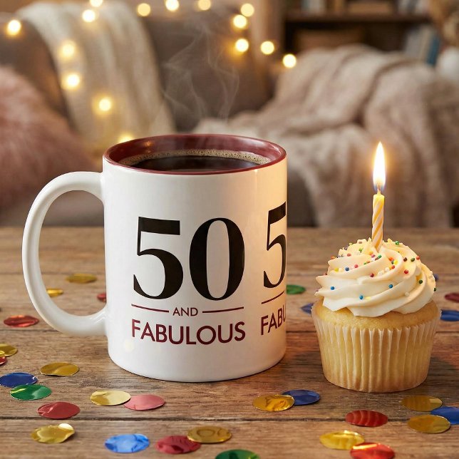 50 And Fabulous Modern Cherry Wine Birthday Saying Zweifarbige Tasse (Von Creator hochgeladen)