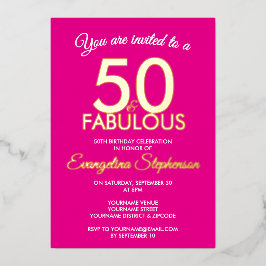 50 and Fabulous Modern Pink Gold 50th Birthday Folieneinladung