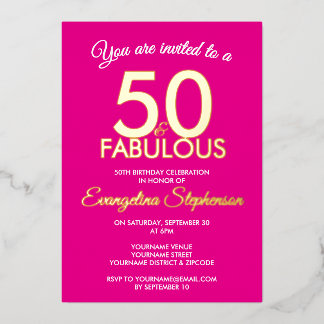 50 and Fabulous Modern Pink Gold 50th Birthday  Folieneinladung