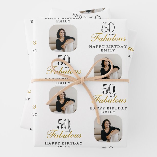 50 and Fabulous Photo 50th Birthday Geschenkpapier Set (Beispiel)