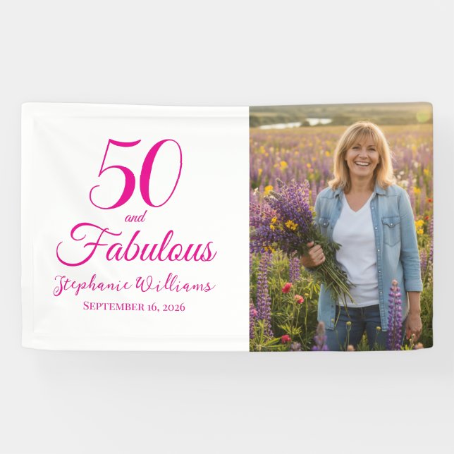 50 and Fabulous Photo 50th Birthday Party Banner (Horizontal)