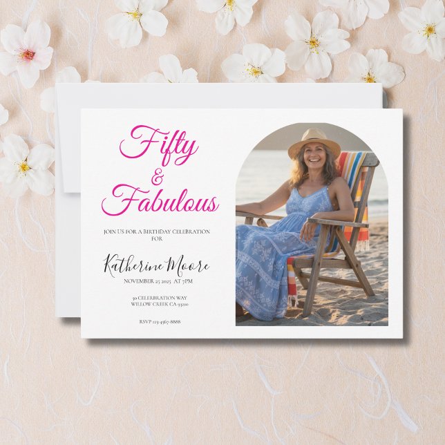 50 and Fabulous Photo Pink 50th Birthday Party  Einladung (Von Creator hochgeladen)