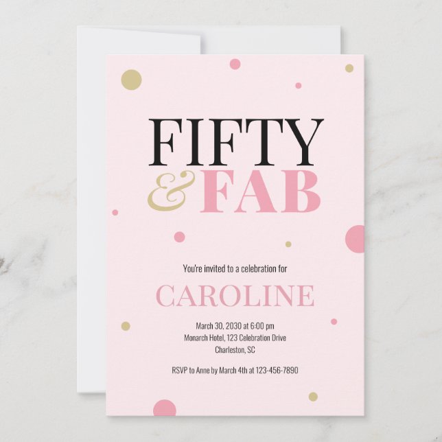 50 and Fabulous Pink Birthday Party Invitation Einladung (Vorderseite)