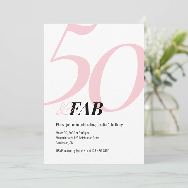 50 and Fabulous Pink Birthday Party Invitation Einladung (Von Creator hochgeladen)