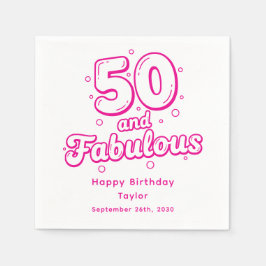 50 and Fabulous Retro Bubble Letter Birthday Pink Serviette