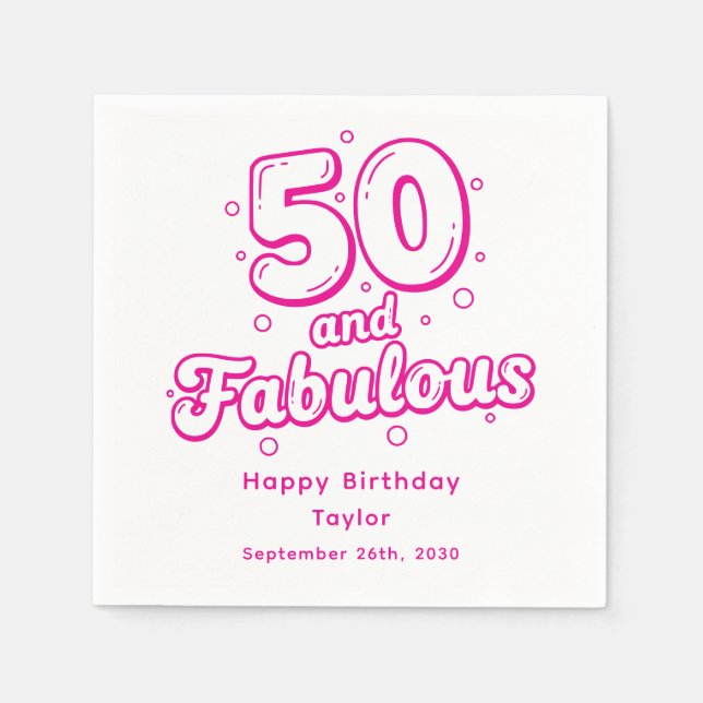 50 and Fabulous Retro Bubble Letter Birthday Pink Serviette (Vorderseite)