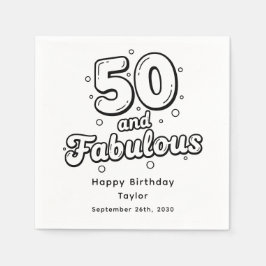 50 and Fabulous Retro Bubble Letter Birthday White Serviette