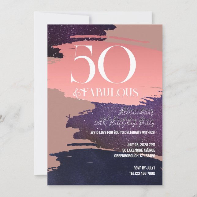 50 and Fabulous Rose Gold Abstract 50th Birthday Einladung (Vorderseite)