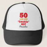 50 and Still Smokin Hot 50th Birthday DIY Truckerkappe<br><div class="desc">50 und Still Smokin Hot Hat. In Fun gift for someone's 50th Birthday. ⭐ This Product is 100% Customizable. ****Click on CUSTOMIZE BUTTON to add, delete, move, resize, change around, rotate usw.Ja, ja. Ja. 99 Prozent von my designs in my store are done in layers. This makes it easy for...</div>