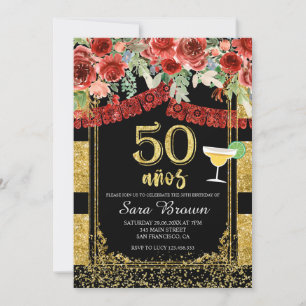 50 años Rote Rosen Mexikanischer Geburtstag Einladung