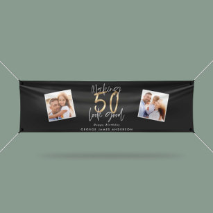 50 aussehen gut schwarz und gold Geburtstag Banner