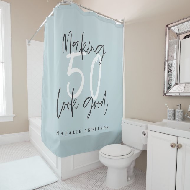 50 aussehen lassen, schicke, moderne Geburtstagsge Duschvorhang (Beispiel)