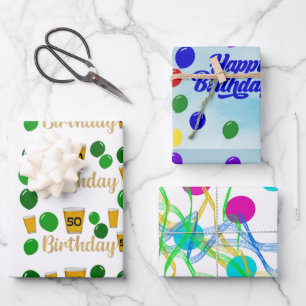 50 Bier, glücklicher Geburtstag, Kreise quicken Geschenkpapier Set