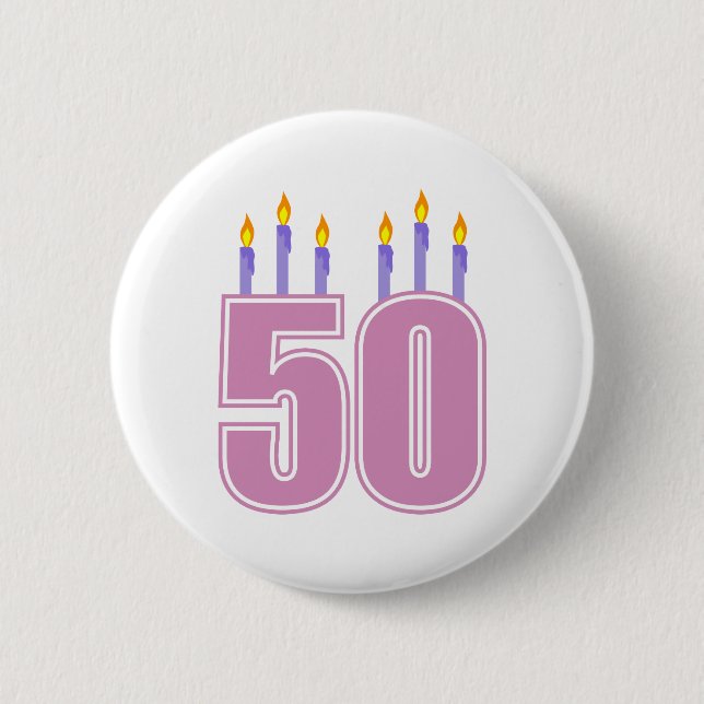 50 Birthday Candles (rosa / Lila) Button (Vorderseite)