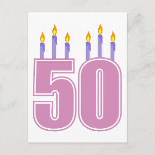 50 Birthday Candles (rosa / Lila) Postkarte
