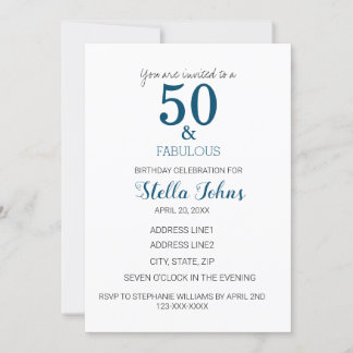 50. Birthday Ocean Blue Minimal Elegant 50 Einladung