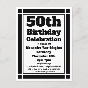 50. Black Geometric Birthday Einladung Postkarte
