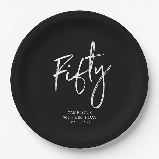 50 Black Modern Lettering 50. Geburtstag Pappteller (Vorderseite)