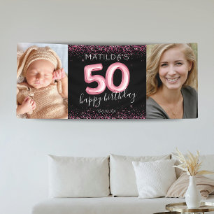 50. Black Pink Happy Geburtstag Foto Banner