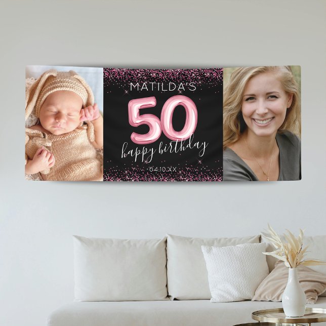 50. Black Pink Happy Geburtstag Foto Banner (Von Creator hochgeladen)
